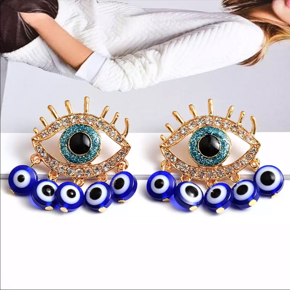 New evil eye blue eyes earrings dangle - Picture 1 of 6